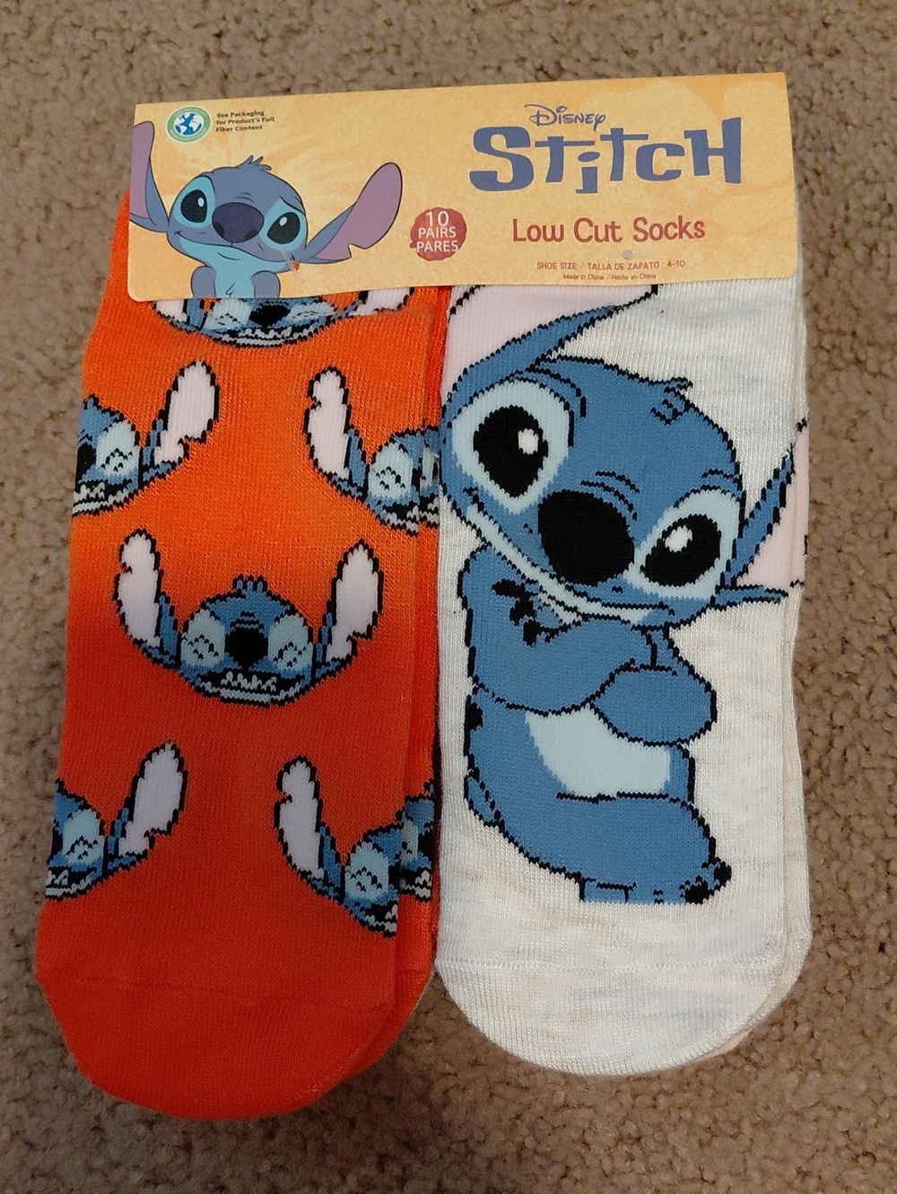 Disney Stitch Low-Cut Sock Duo - Orange & White